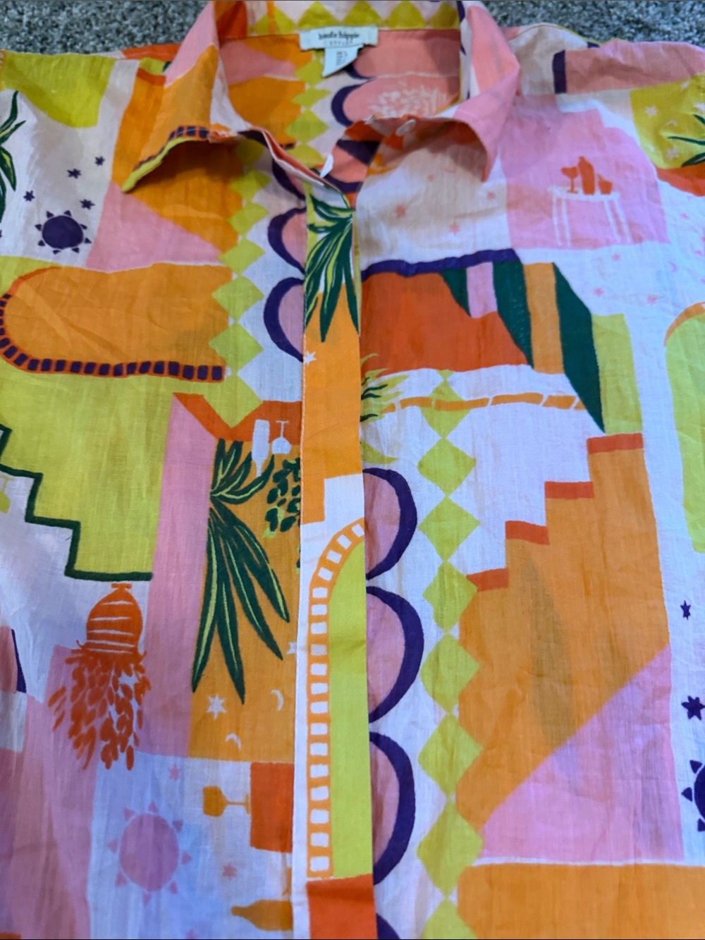 Haute Hippie Pink, Orange & Yellow Geometric Palm Women's Lounge Set Size Large - Picture 5 of 6